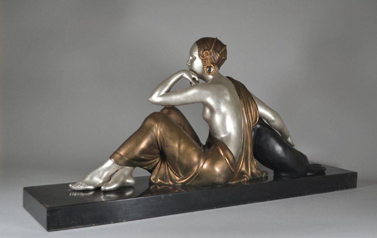 "lady With Panther" – Large Art Deco Group, Circa 1925-photo-3
