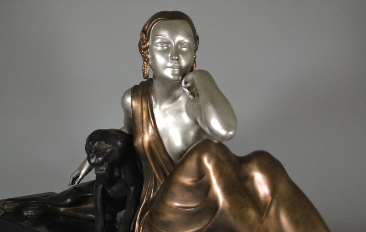 "lady With Panther" – Large Art Deco Group, Circa 1925-photo-4