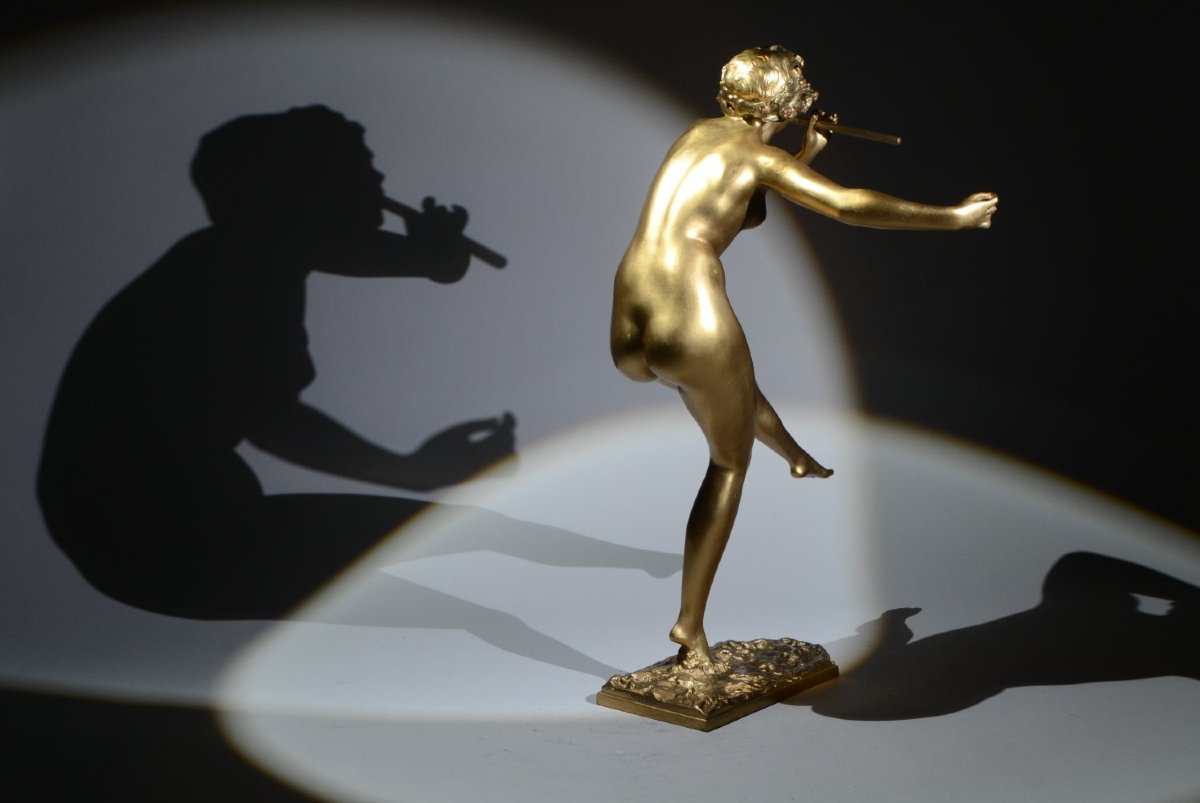 Tall Paul Philippe Bronze Figure. The Flute Dancer-photo-4