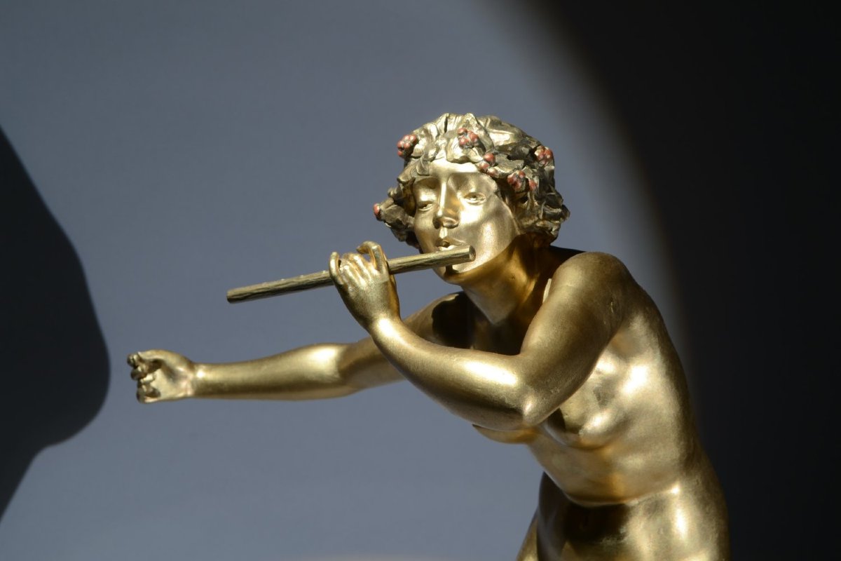 Tall Paul Philippe Bronze Figure. The Flute Dancer-photo-5