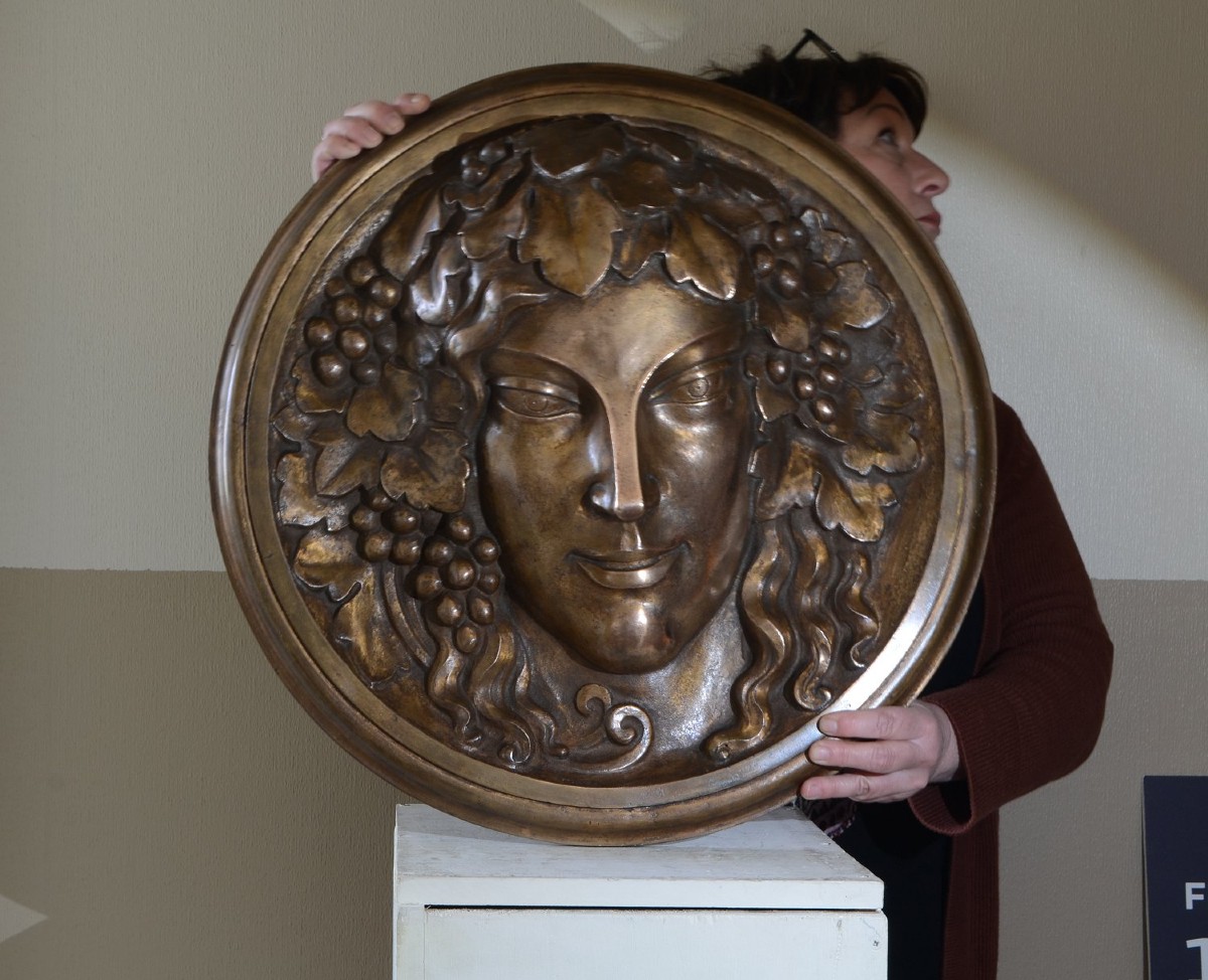 Architectural Art Deco Bronze Mascaron. “pomona”. 56cm. (sue Et Mare ? Paul Vera ?)
