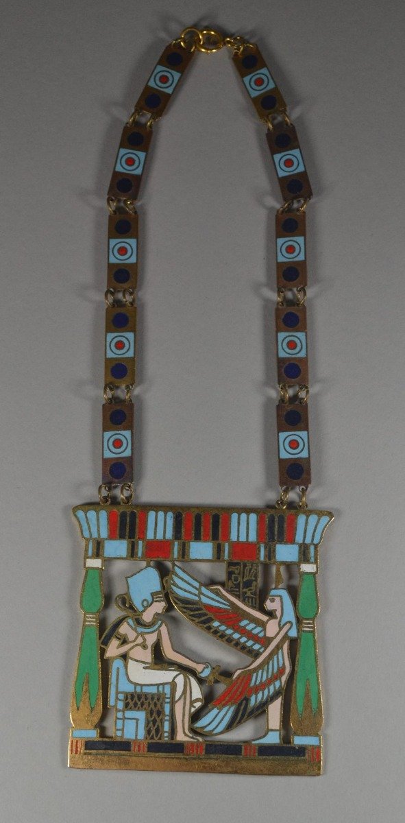 Pendentif Sautoir Egyptomanie art deco emaillé-photo-1