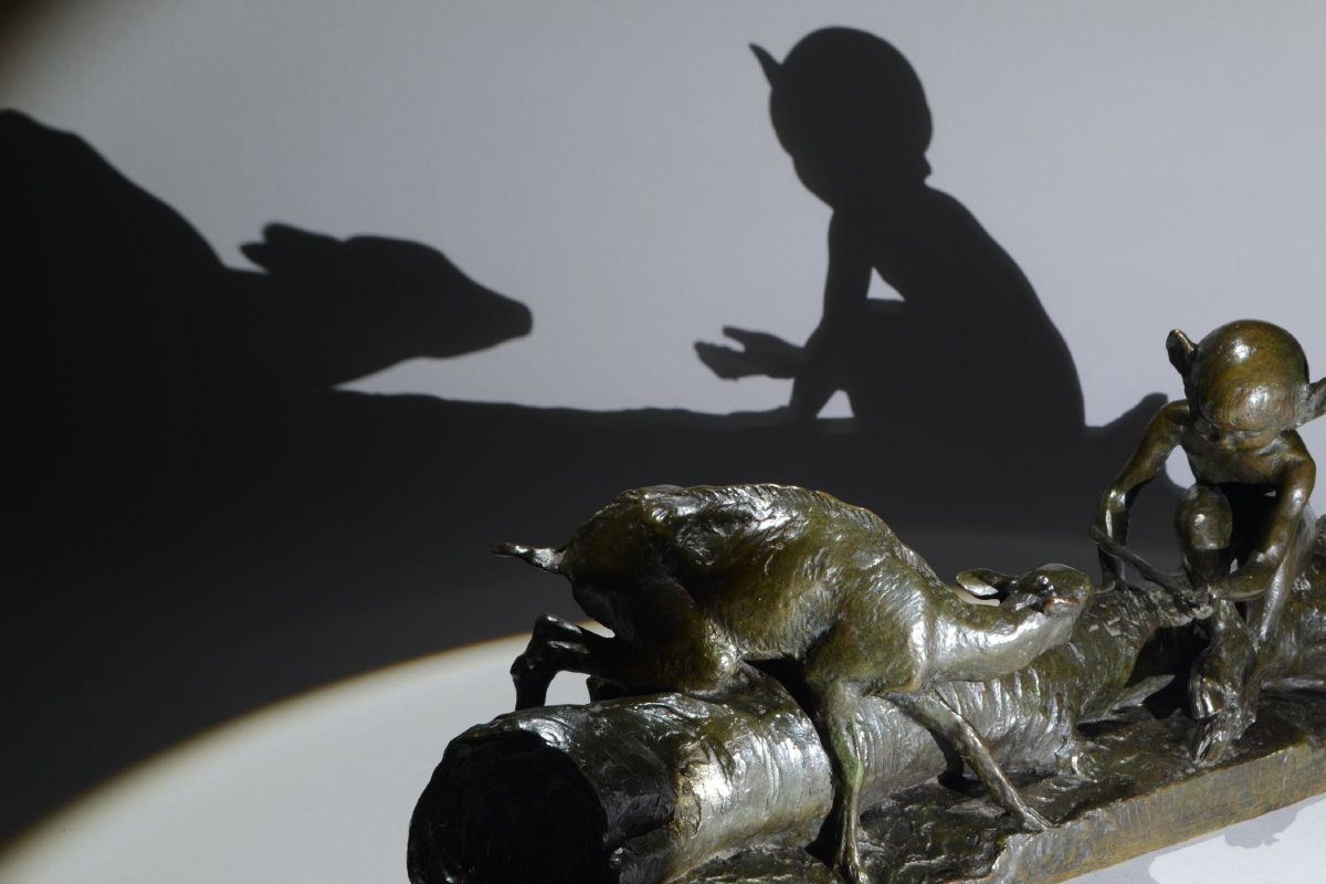 Ary Bitter. Bronze Sculpture. Faun And Doe On A Tree Trunk. Susse Frères.  Art Deco-photo-1