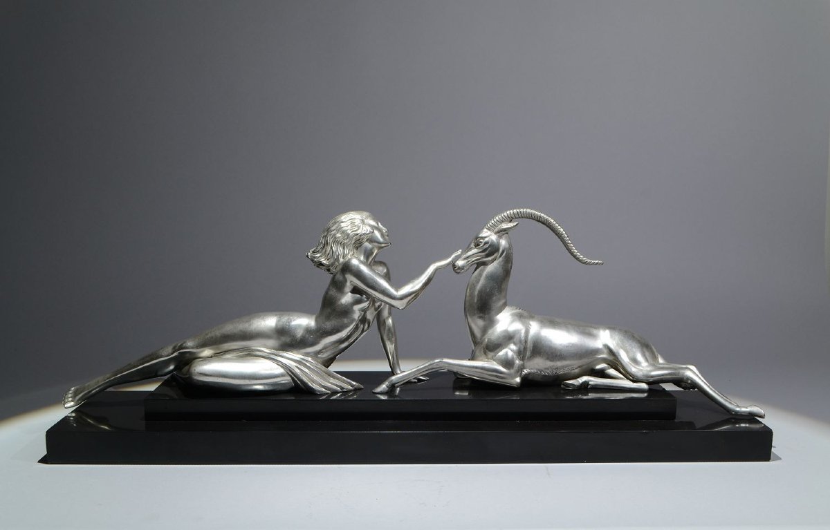Fayral. Le Faguays. "SEDUCTION" pour Le Verrier. Version argentée. Sculpture art déco-photo-2