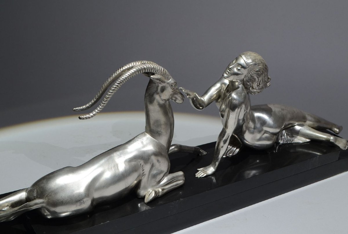 Fayral. Le Faguays. "SEDUCTION" pour Le Verrier. Version argentée. Sculpture art déco-photo-3