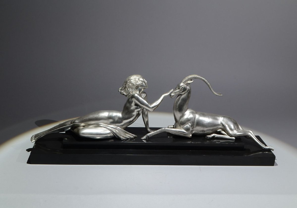 Fayral. Le Faguays. "SEDUCTION" pour Le Verrier. Version argentée. Sculpture art déco-photo-4