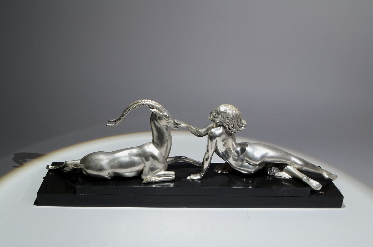 Fayral. Le Faguays. "SEDUCTION" pour Le Verrier. Version argentée. Sculpture art déco-photo-3