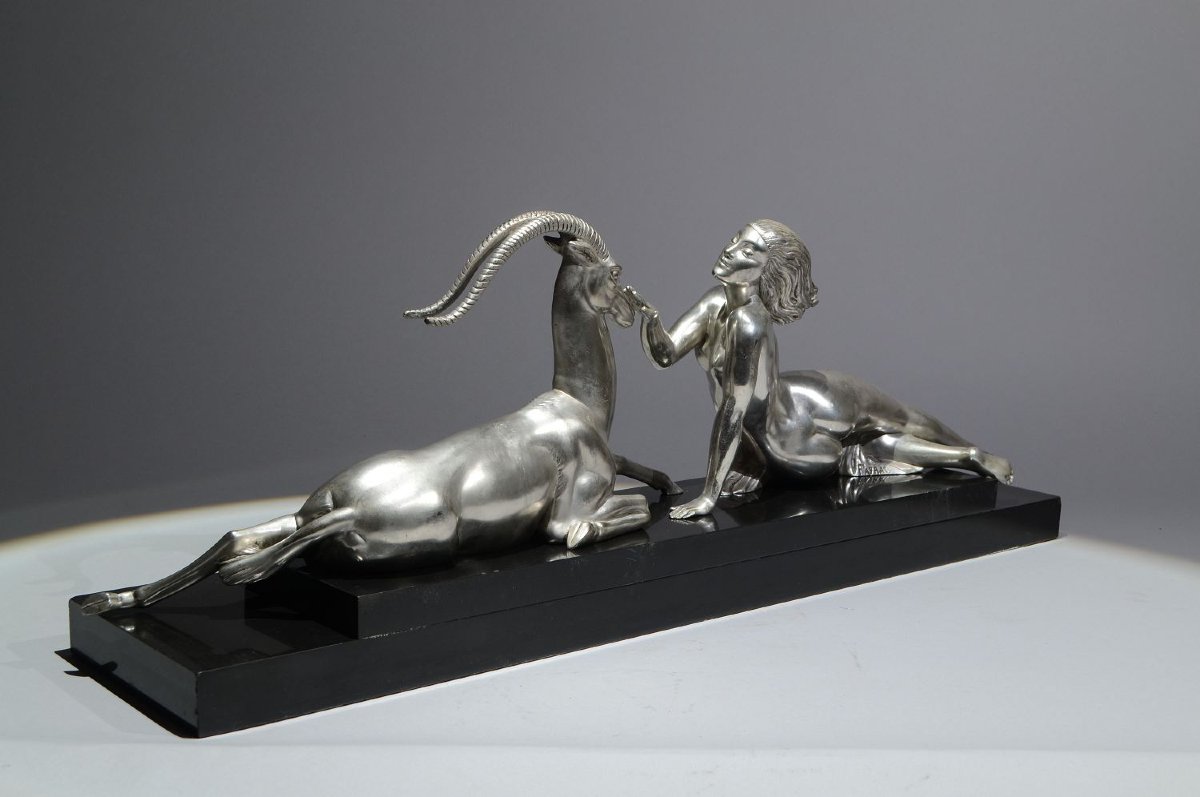 Fayral. Le Faguays. "SEDUCTION" pour Le Verrier. Version argentée. Sculpture art déco-photo-5