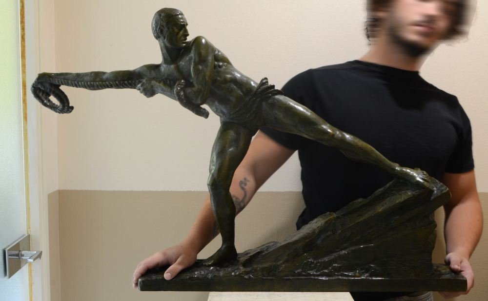 Très grande sculpture bronze art deco Pierre Le Faguays vers 1930-photo-2