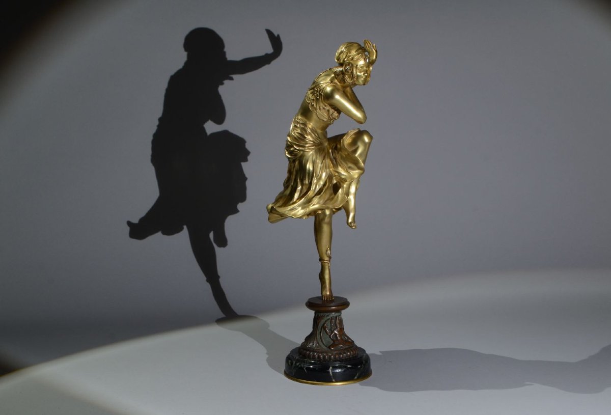 Claire Colinet. Bronze Sculpture. Hindu Dancer. Art Deco. Orientalist.-photo-2