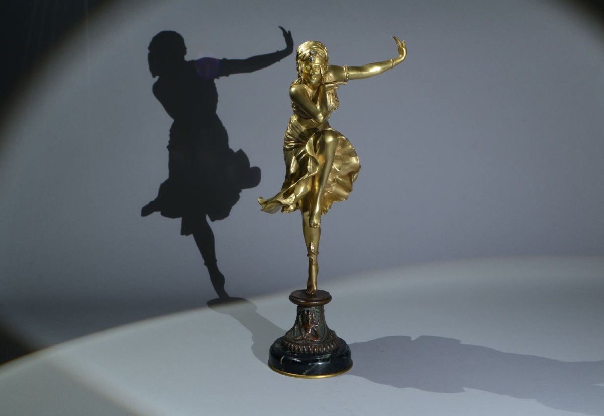 Claire Colinet. Bronze Sculpture. Hindu Dancer. Art Deco. Orientalist.-photo-1
