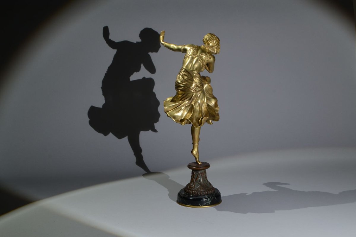 Claire Colinet. Bronze Sculpture. Hindu Dancer. Art Deco. Orientalist.-photo-5
