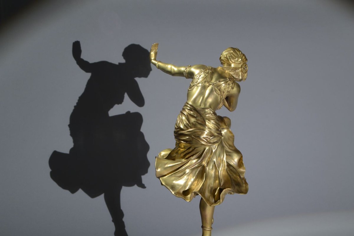 Claire Colinet. Bronze Sculpture. Hindu Dancer. Art Deco. Orientalist.-photo-6