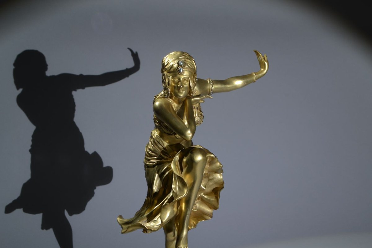 Claire Colinet. Bronze Sculpture. Hindu Dancer. Art Deco. Orientalist.-photo-8