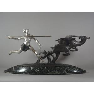Alexandre Kelety. Grand Groupe En Bronze Art Deco. "la Chasse". 