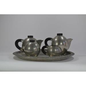 R. Delavan Dinanderie Pewter Art Deco Coffee Tea Set