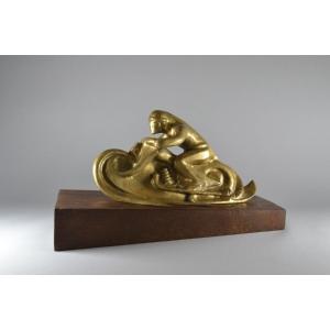 Rare sculpture en bronze d'un motocycliste. Futurisme Italien.