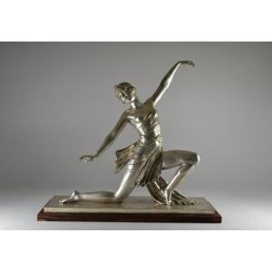 Guirande (joe Descomps) Silver Plated Bronze Art Deco Dancer 