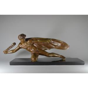 Alexandre Kelety. David With Slingshot Large Art Deco Bronze Sculpture Alexandre Kelety (1893-1