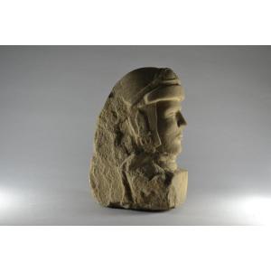 Signed And Dated Hand Carved Stone Pilot Head