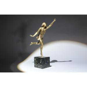 Pierre Laurel (le Faguays) Art Deco Bronze Dancer. Green Marble Base. Pierre Le Faguays.