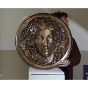 Architectural Art Deco Bronze Mascaron. “pomona”. 56cm. (sue Et Mare ? Paul Vera ?)