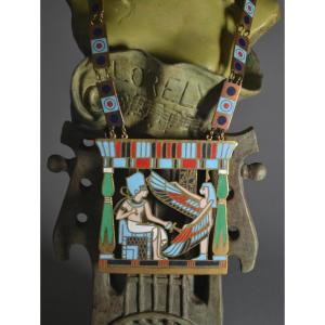 Pendentif Sautoir Egyptomanie art deco emaillé