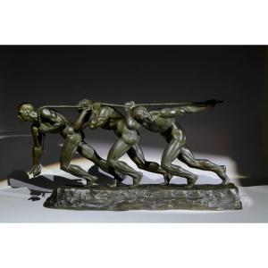 Guiraud-Rivière – Les Trois Haleurs ou la Force, Sculpture bronze emblématique Art Deco