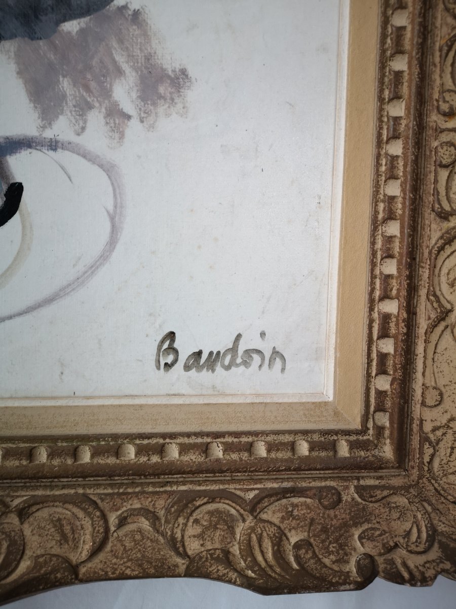 Proantic Table Oil On Canvas Signed Baudoin