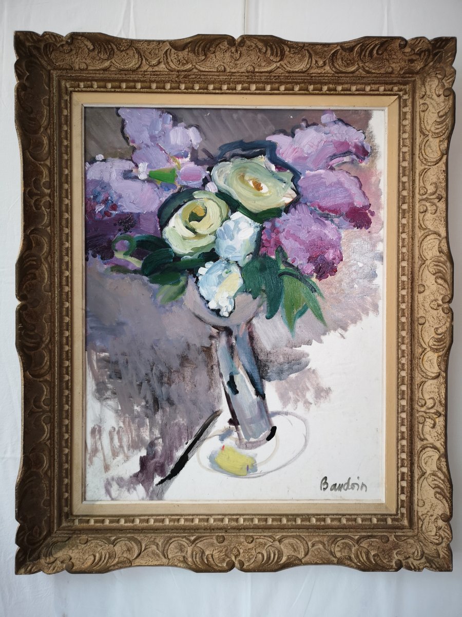 Proantic Table Oil On Canvas Signed Baudoin