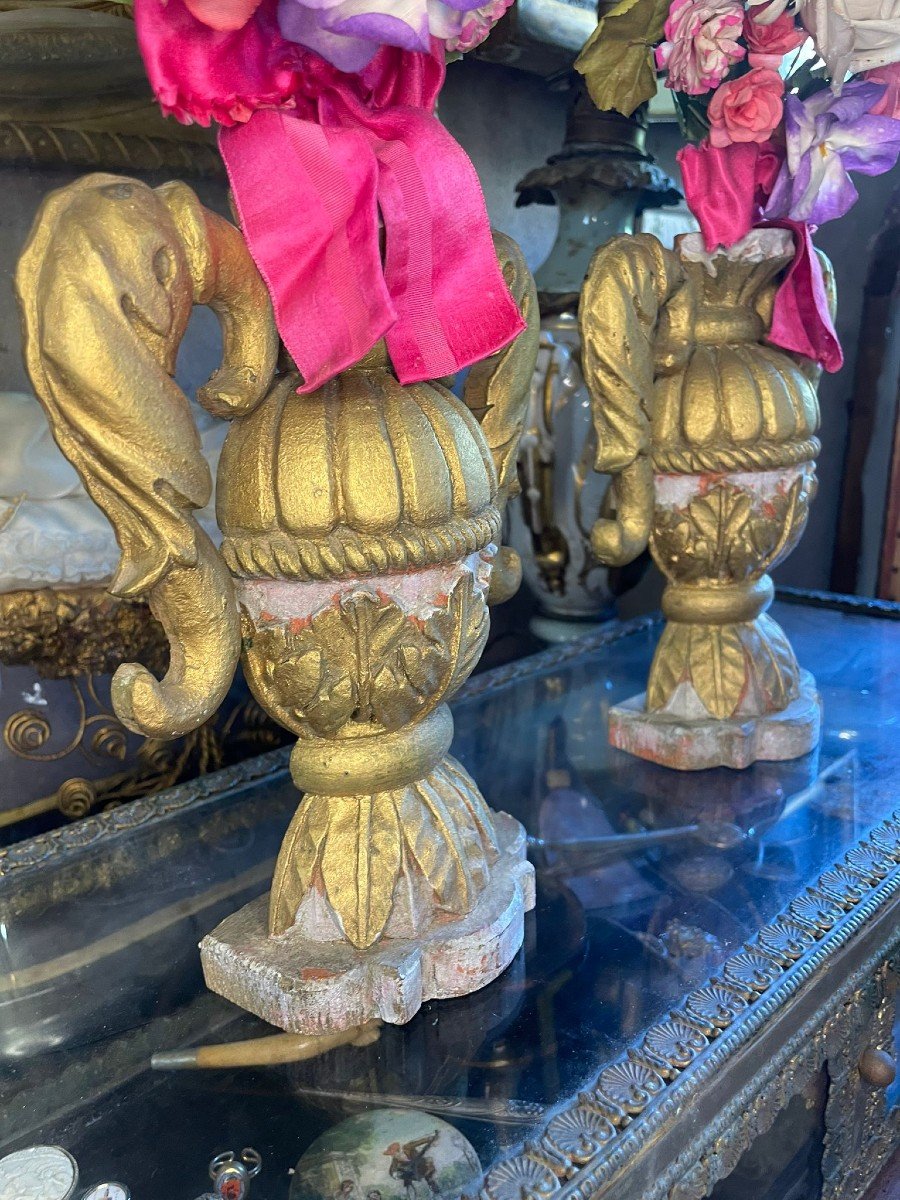 Paire de porte-palmes avec fleurs en tissu début XXème siècle-photo-2
