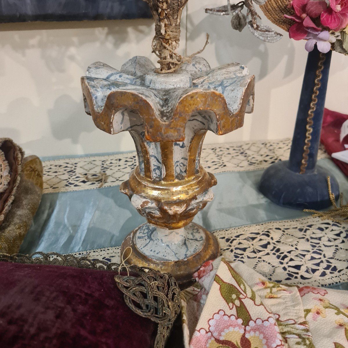 Paire De Palmes Et Porte-palmes En Perles De Verre Du XVIIIème Siècle-photo-3