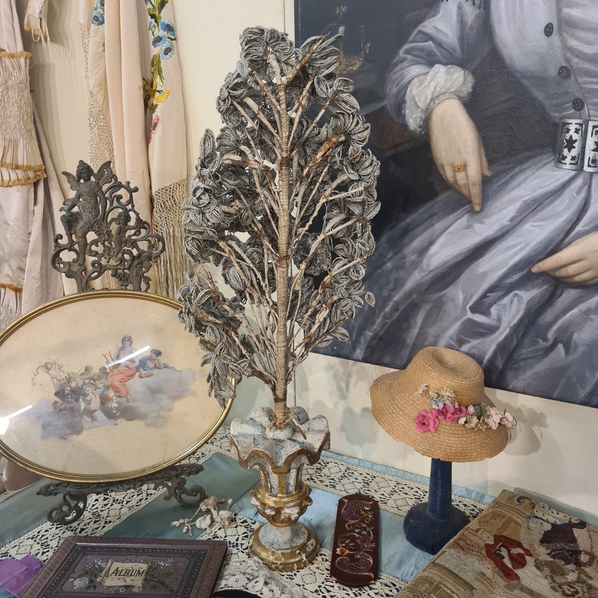 Paire De Palmes Et Porte-palmes En Perles De Verre Du XVIIIème Siècle-photo-4