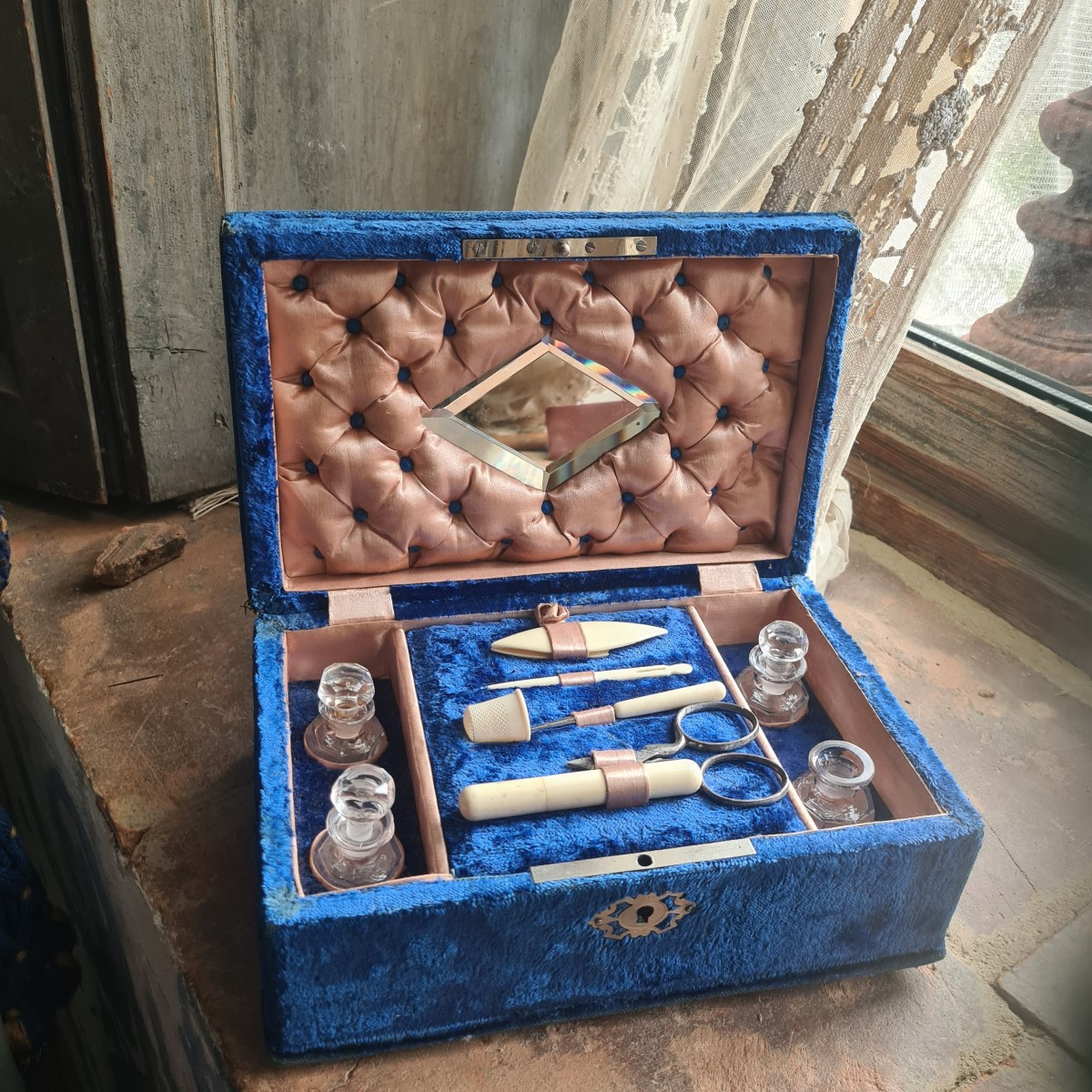 Velvet Box With Sewing Tools