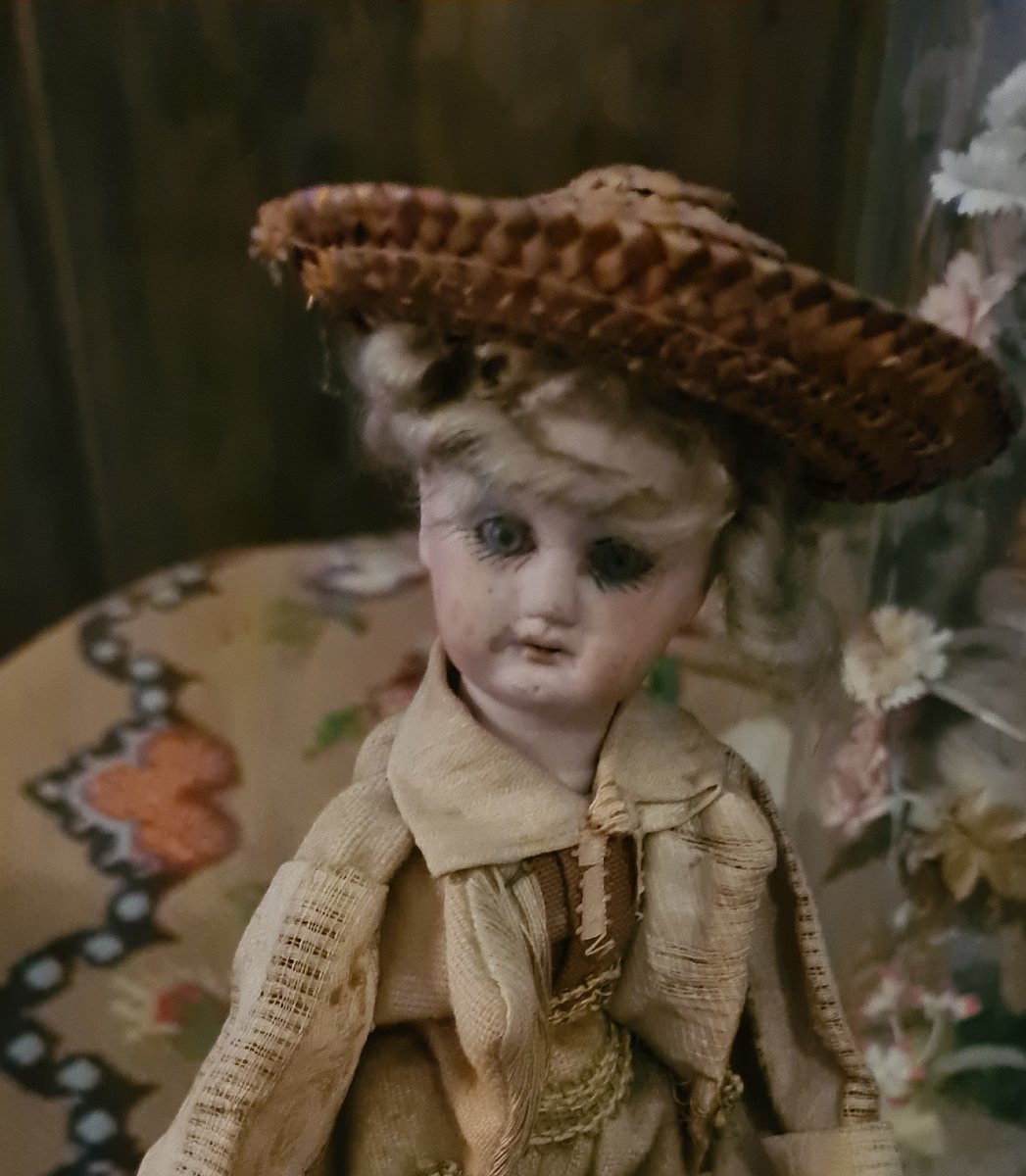Antique Toy With A Mechanical Mechanism. A Cart With A Donkey And A Bisque Doll.-photo-3