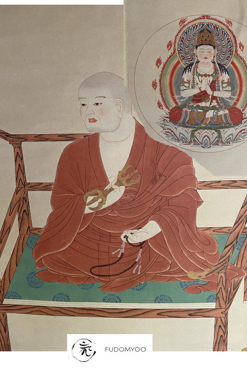 Lot Of Modern Kakemono Buddhist Shingon Monk -photo-3