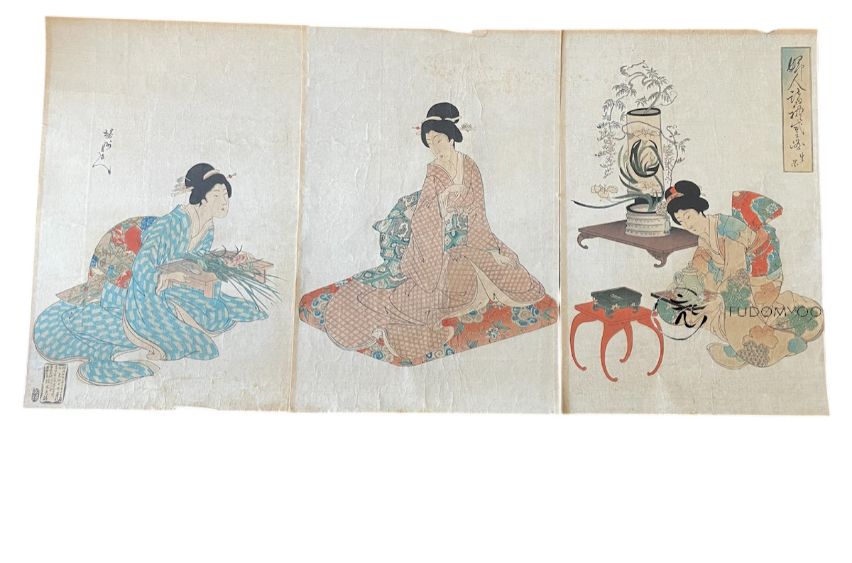 estampe ukiyoe geisha kimono ikebana fleur 