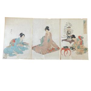 estampe ukiyoe geisha kimono ikebana fleur 