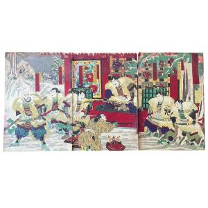 estampe ukiyoe samourai neige kabuki yoshitsune shogun 