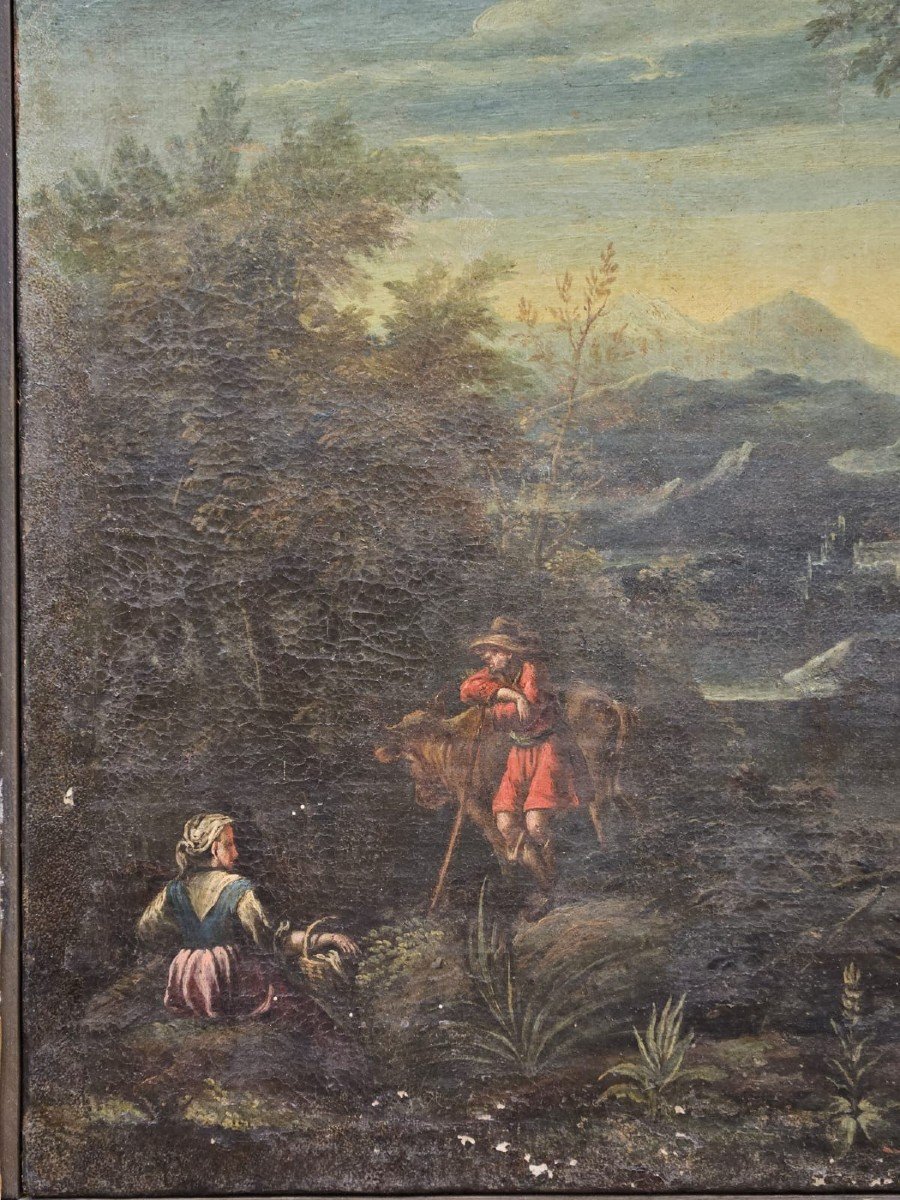 Tableau De Paysage Bucolique Avec Cadre - XVIIIe Siècle-photo-2