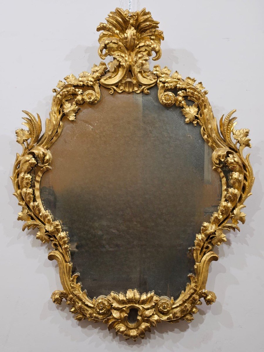 Carved And Gilded Wooden Mirror - 19th Century