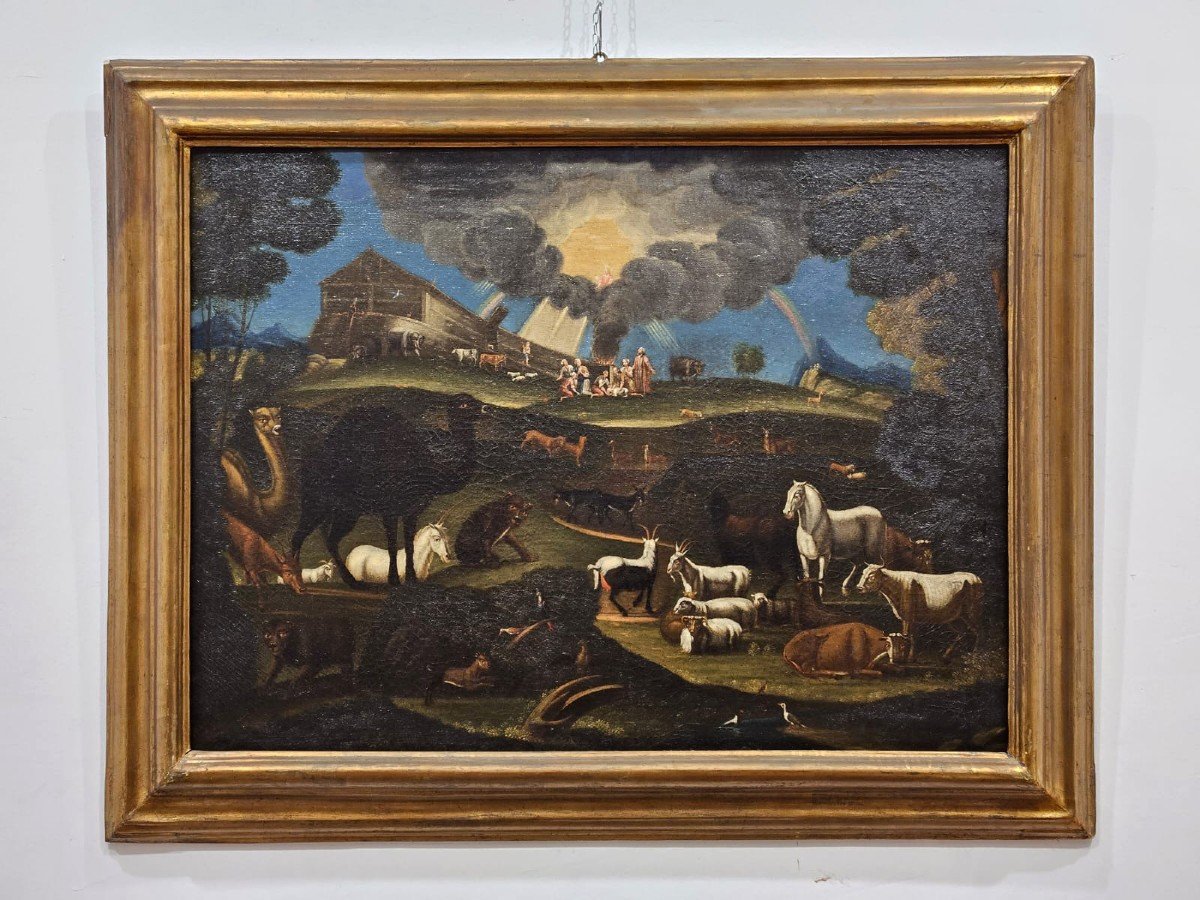 Oil On Canvas Depicting The "descent Of The Animals From The Ark" - 17th Century.