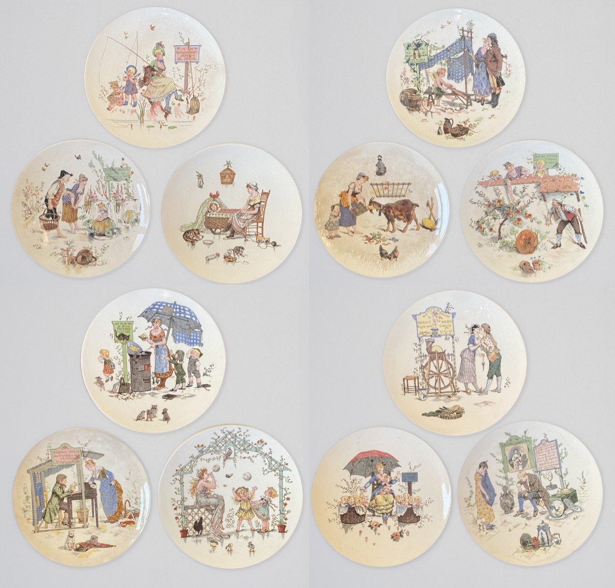 12 Assiettes "faience De Sarreguemine" - Fin 19ème Siècle