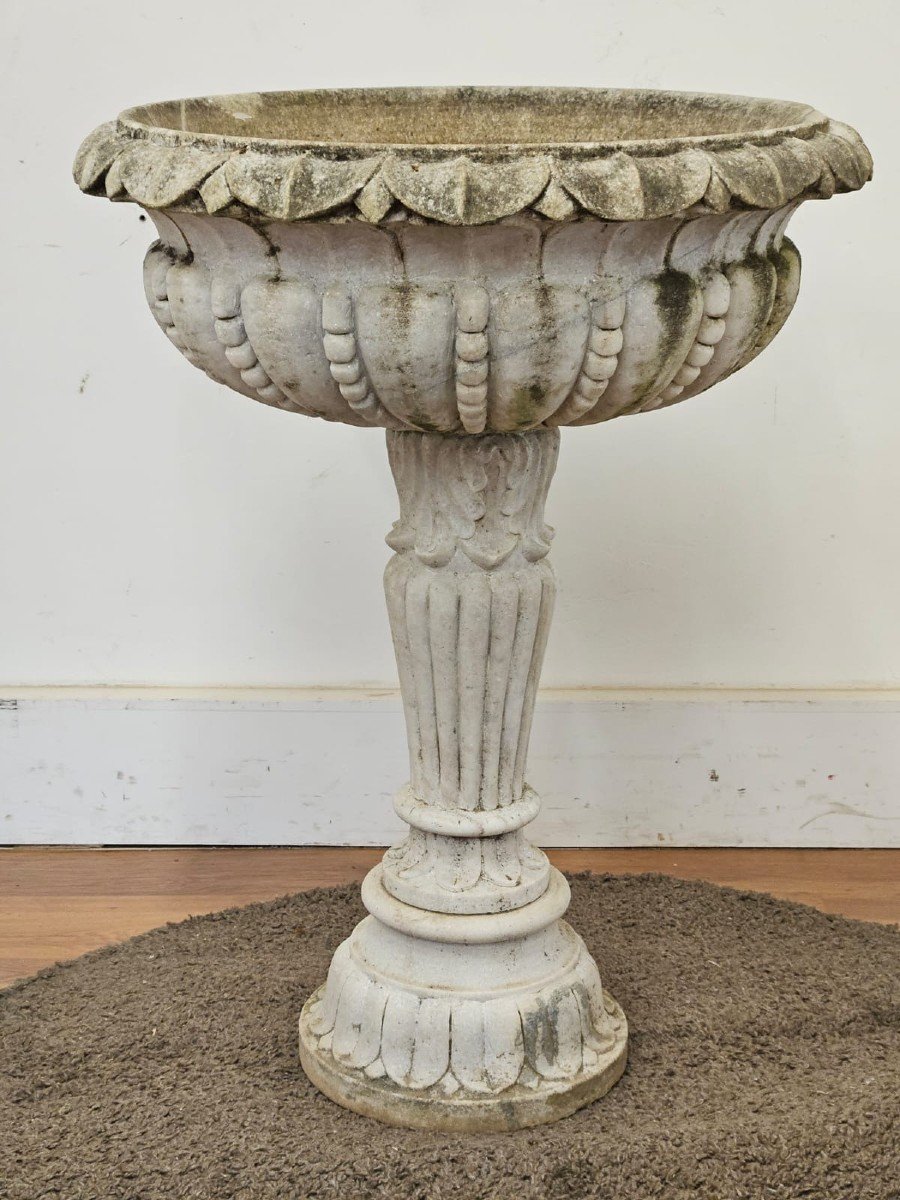Baignoire / vase de jardin  en marbre blanc finement sculptée-photo-3