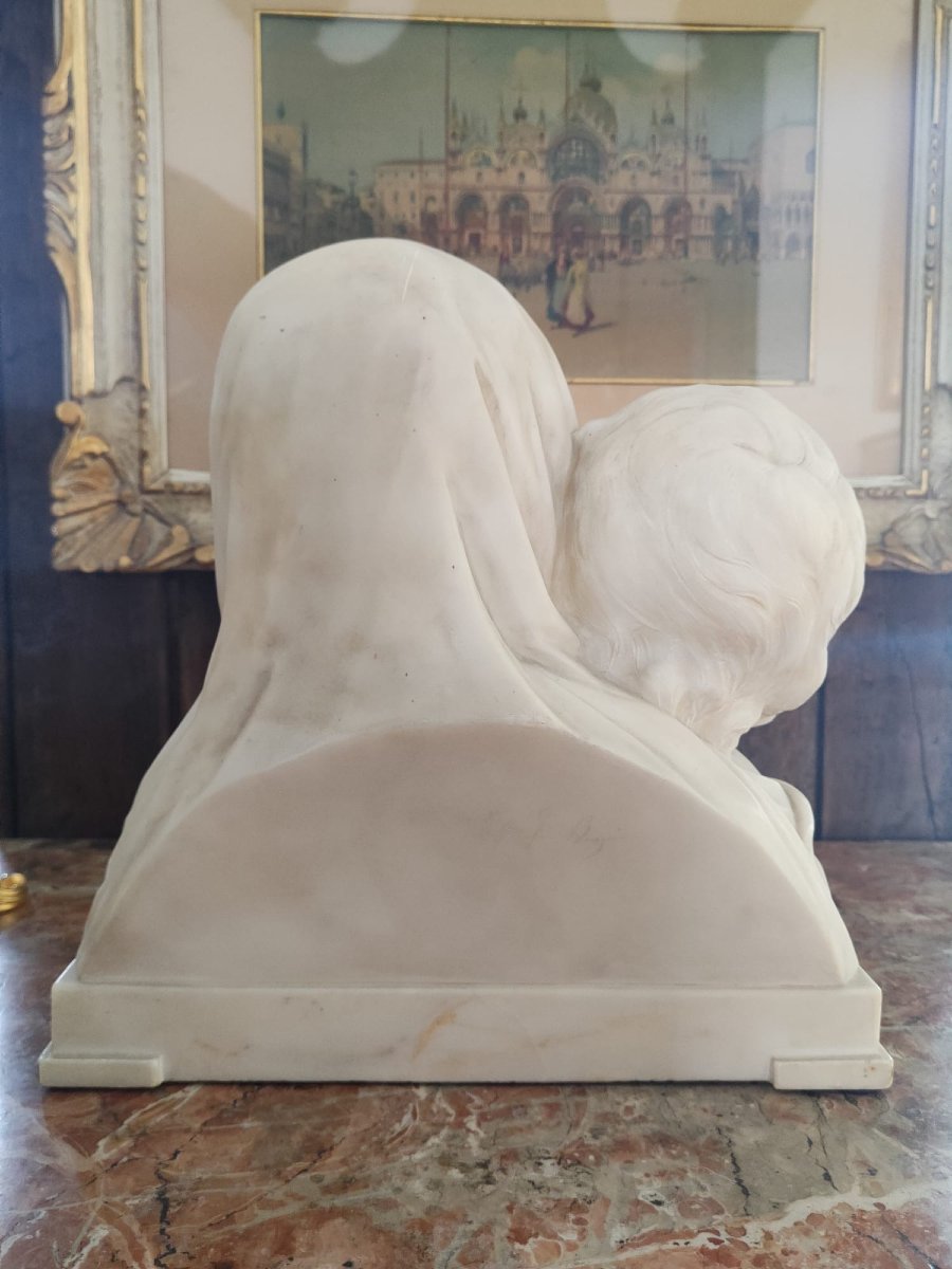 Buste En Marbre Représentant Des Enfants - Signé Giuseppe Bessi-photo-1