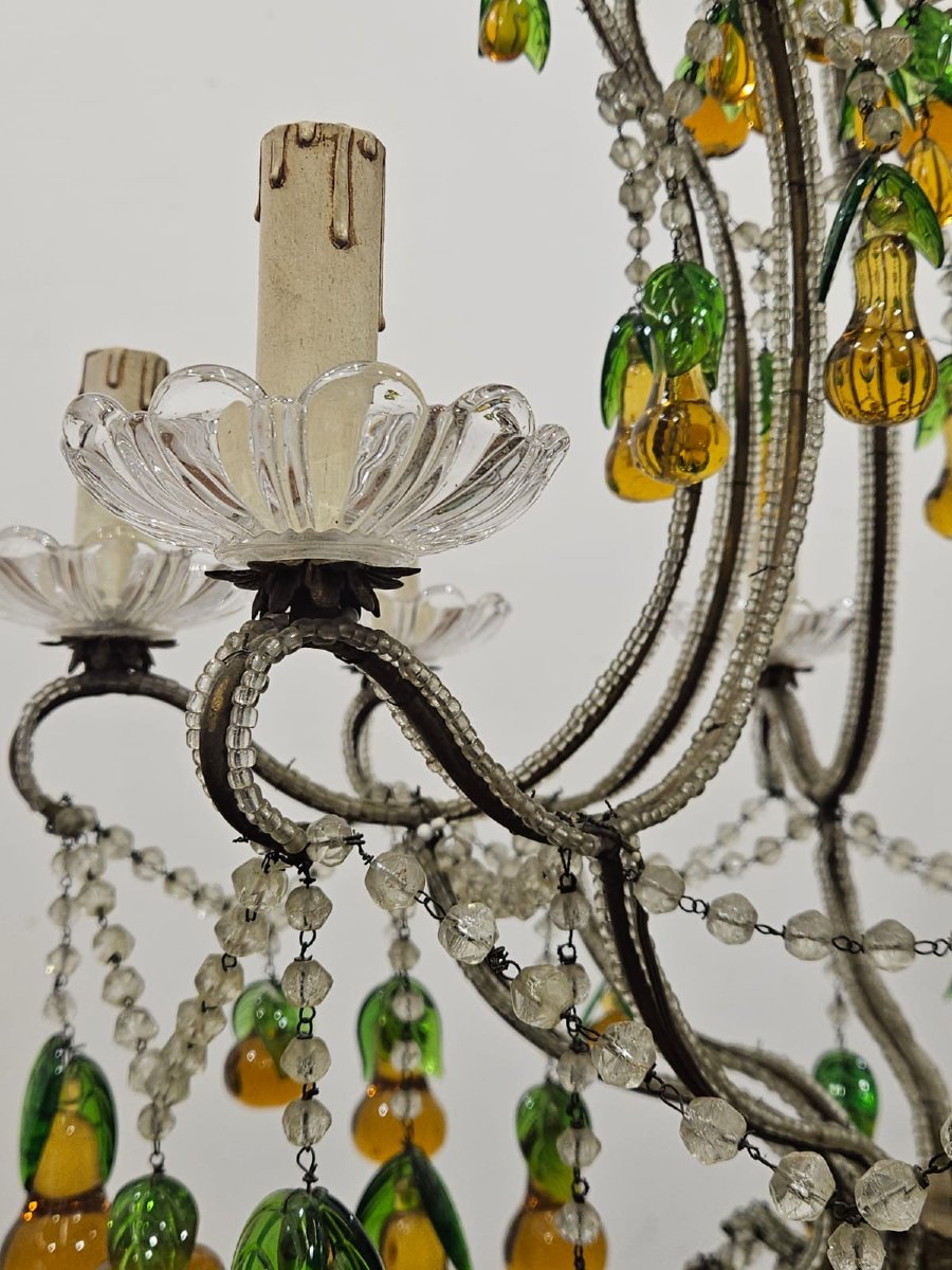 Lustre En Fer Et Verre Coloré - Années 1950-photo-4