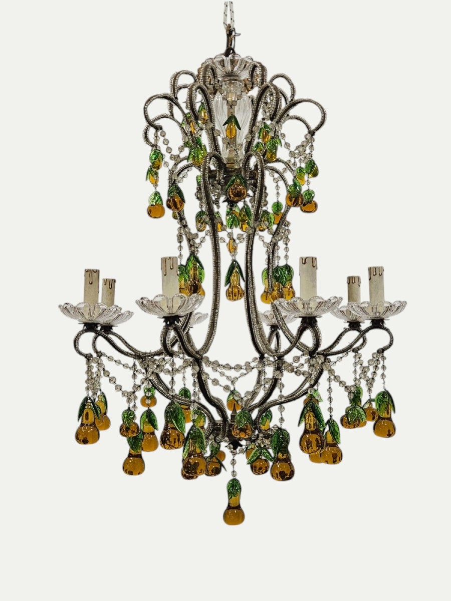 Lustre En Fer Et Verre Coloré - Années 1950