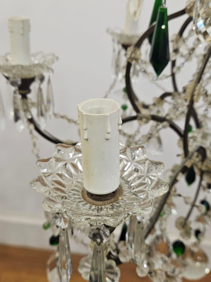 6-light Chandelier In Iron And Colored Green Glass - 1950s-photo-2