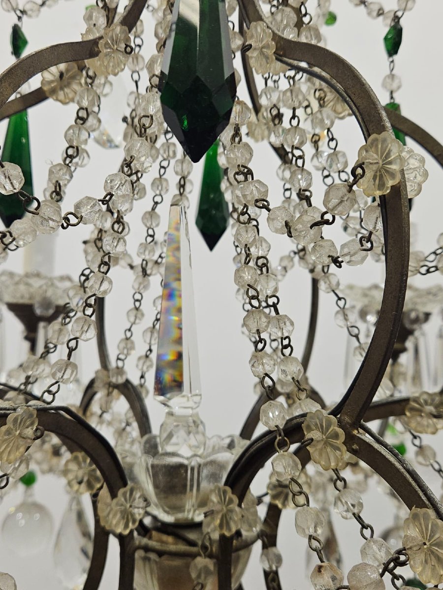 6-light Chandelier In Iron And Colored Green Glass - 1950s-photo-3