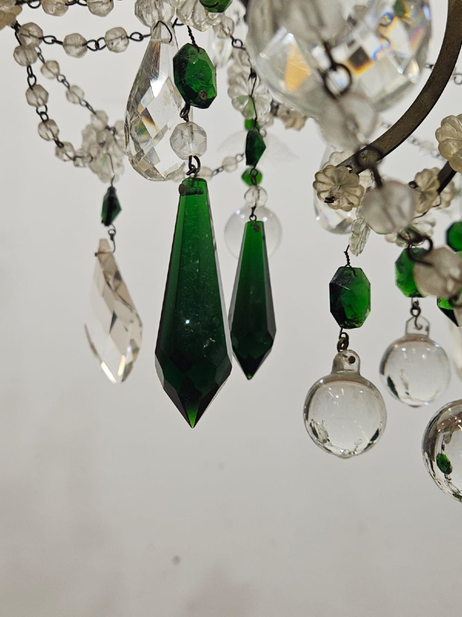 6-light Chandelier In Iron And Colored Green Glass - 1950s-photo-3